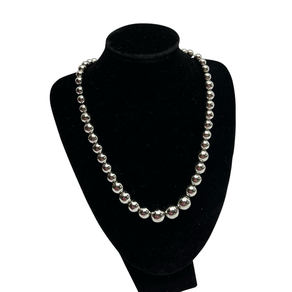 Vintage Silver Tone Ascending Beaded Necklace Made in Korea 16"
